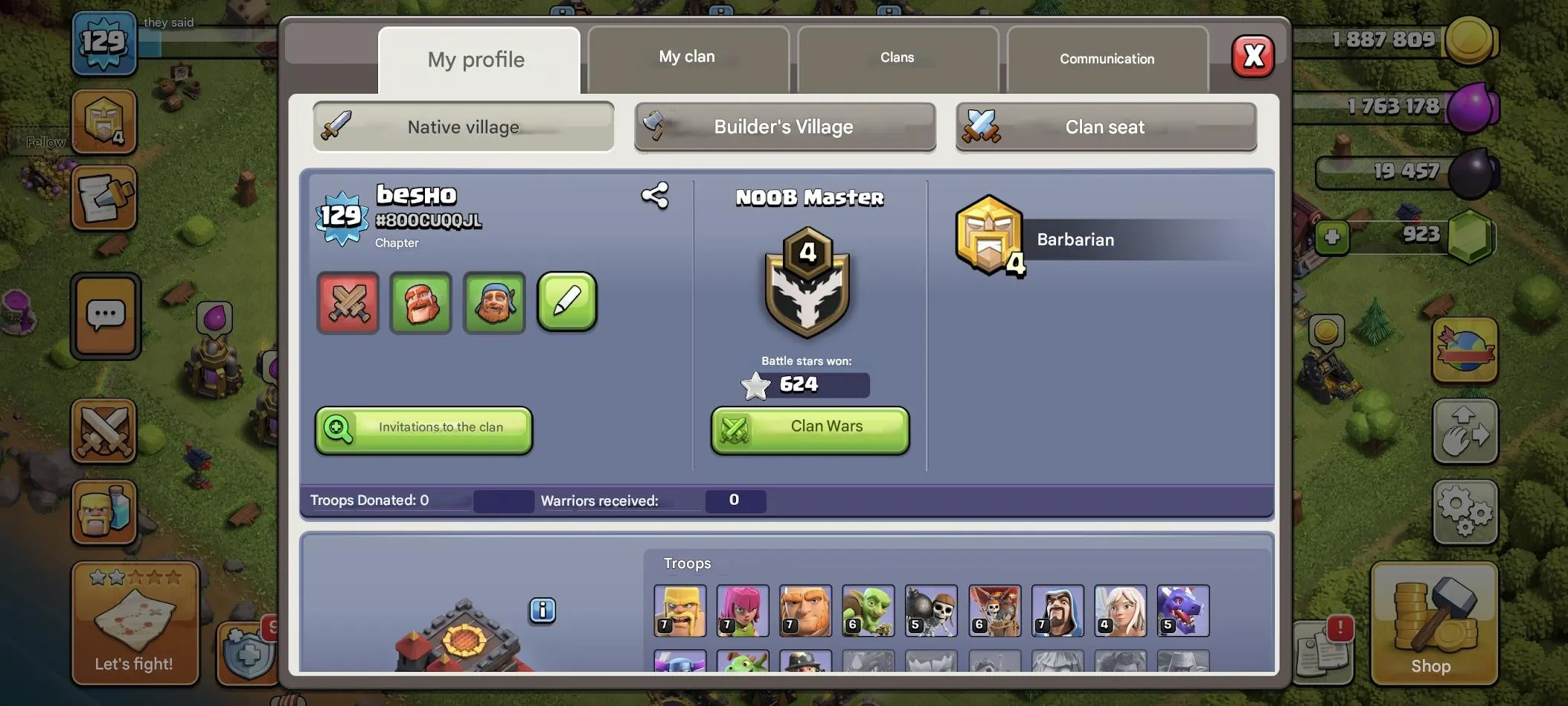 COC575 TH10 129 LVL Heroes 30/30/1 5 Builders Clan Chief 4 920 Gems Gold 1 League 